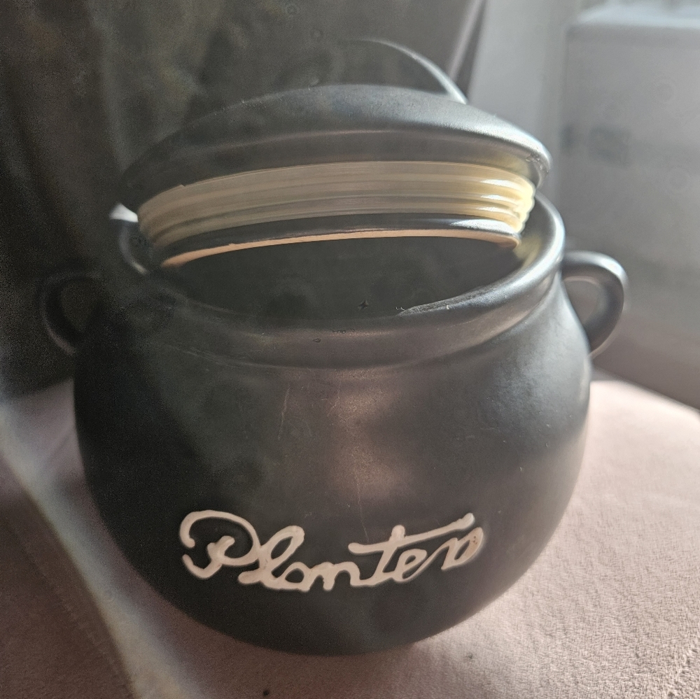 Vintage planters peanuts black jar pot cauldron Halloween decor kitchen Witch  s
